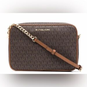 Michael Kors Women’s Signature Brown and Gold Jet Set Large Crossbody Bag